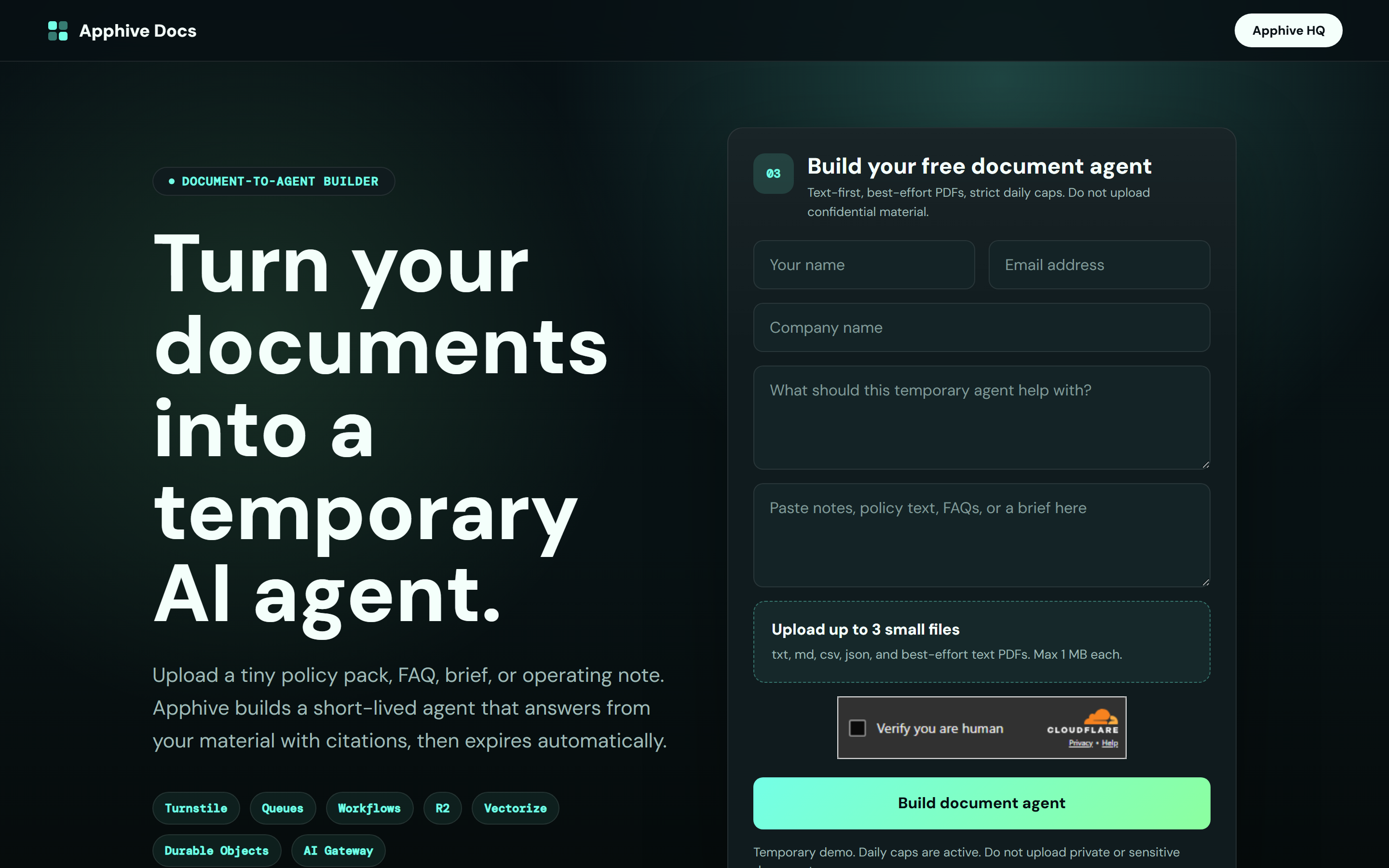 The docs agent's landing page