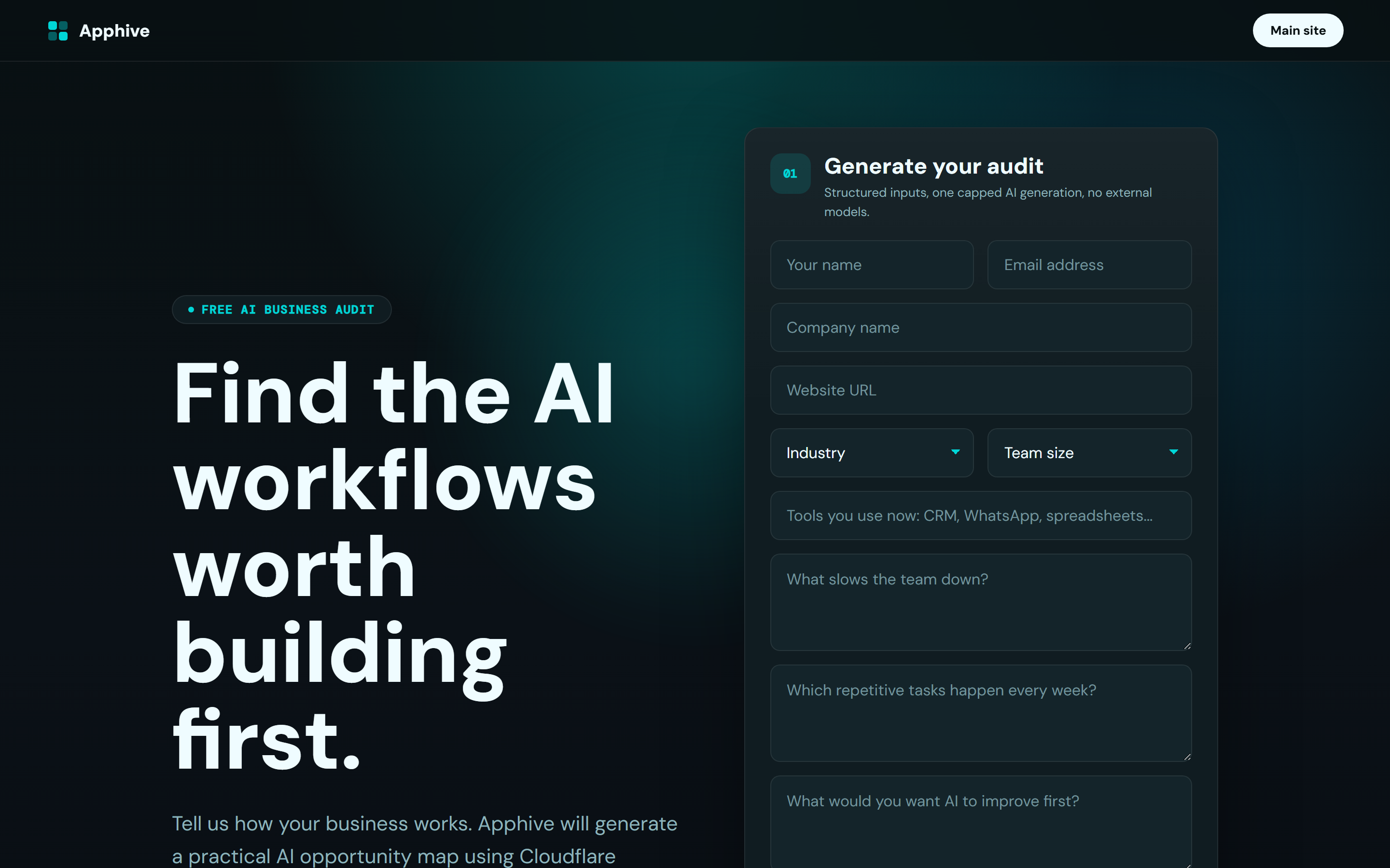 The free AI business audit tool's intake page